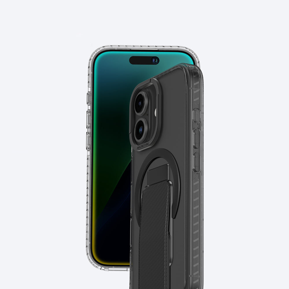 Apple iPhone 16 Kılıf M-safe Şarj Özellikli Standlı Amazingthing Titan Pro Plus Kapak Siyah