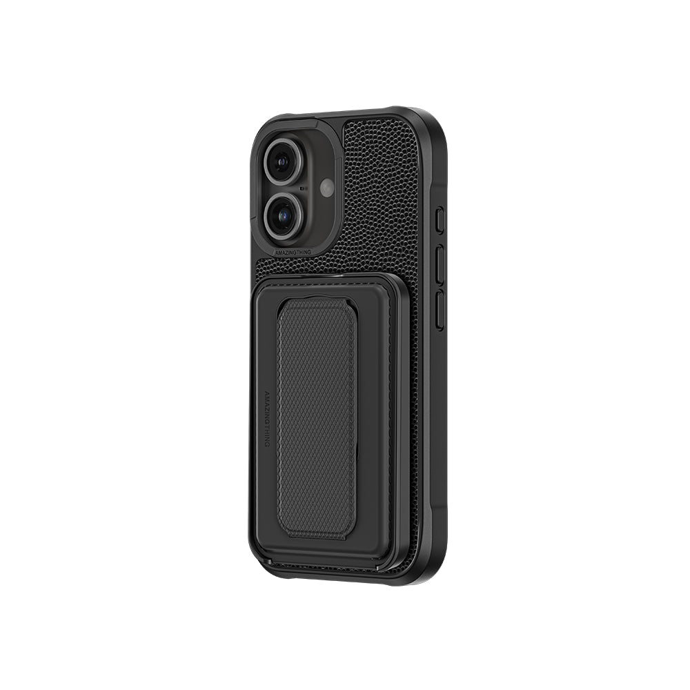 Apple iPhone 16 Kılıf M-safe Şarj Özellikli Standlı Kartlıklı Set Amazingthing Glamour Luxe Serisi Kapak Siyah
