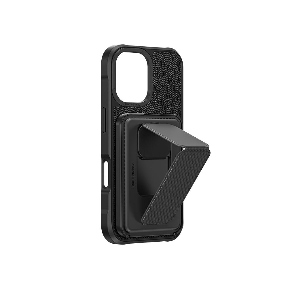 Apple iPhone 16 Kılıf M-safe Şarj Özellikli Standlı Kartlıklı Set Amazingthing Glamour Luxe Serisi Kapak Siyah