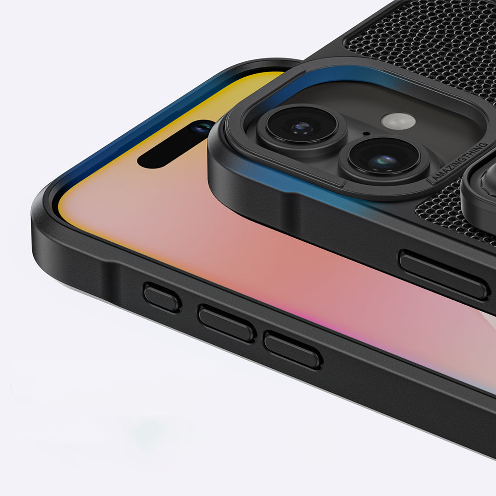 Apple iPhone 16 Kılıf M-safe Şarj Özellikli Standlı Kartlıklı Set Amazingthing Glamour Luxe Serisi Kapak Siyah