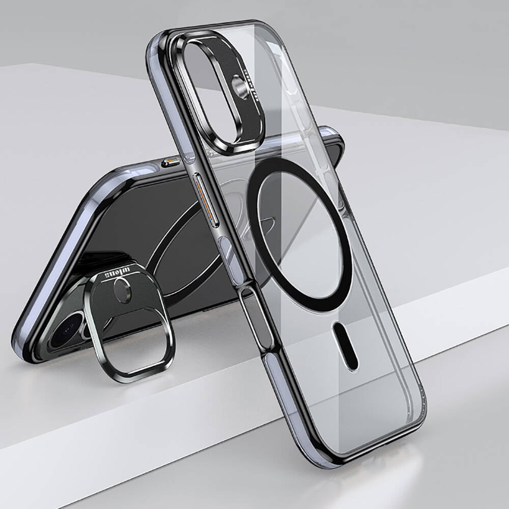 Apple iPhone 16 Kılıf M-safe Şarj Özellikli Wlons Standlı Efsane Kapak Siyah