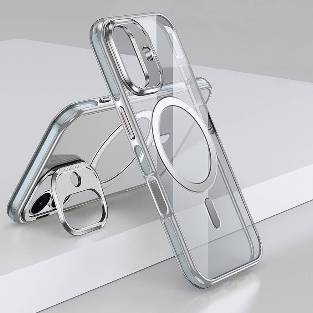 Apple iPhone 16 Kılıf M-safe Şarj Özellikli Wlons Standlı Efsane Kapak Gri