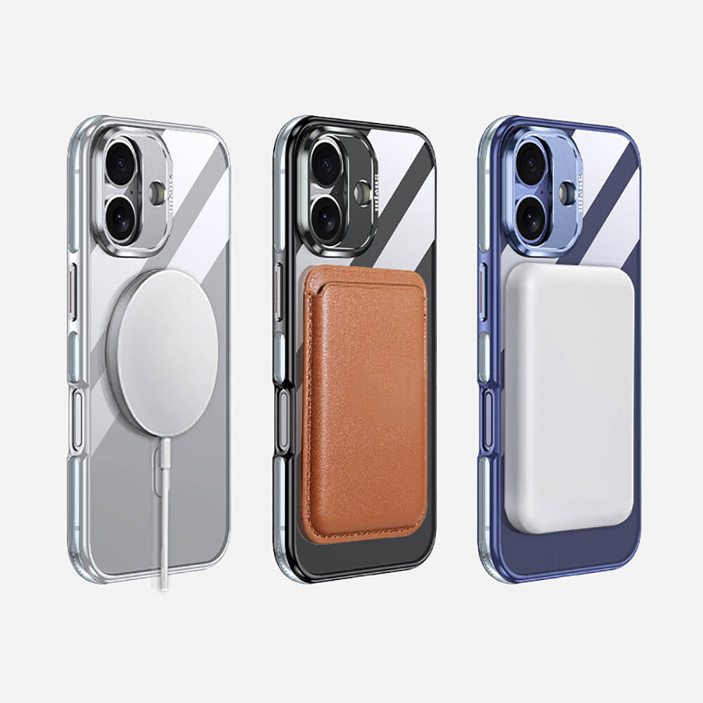 Apple iPhone 16 Kılıf M-safe Şarj Özellikli Wlons Standlı Efsane Kapak Mavi