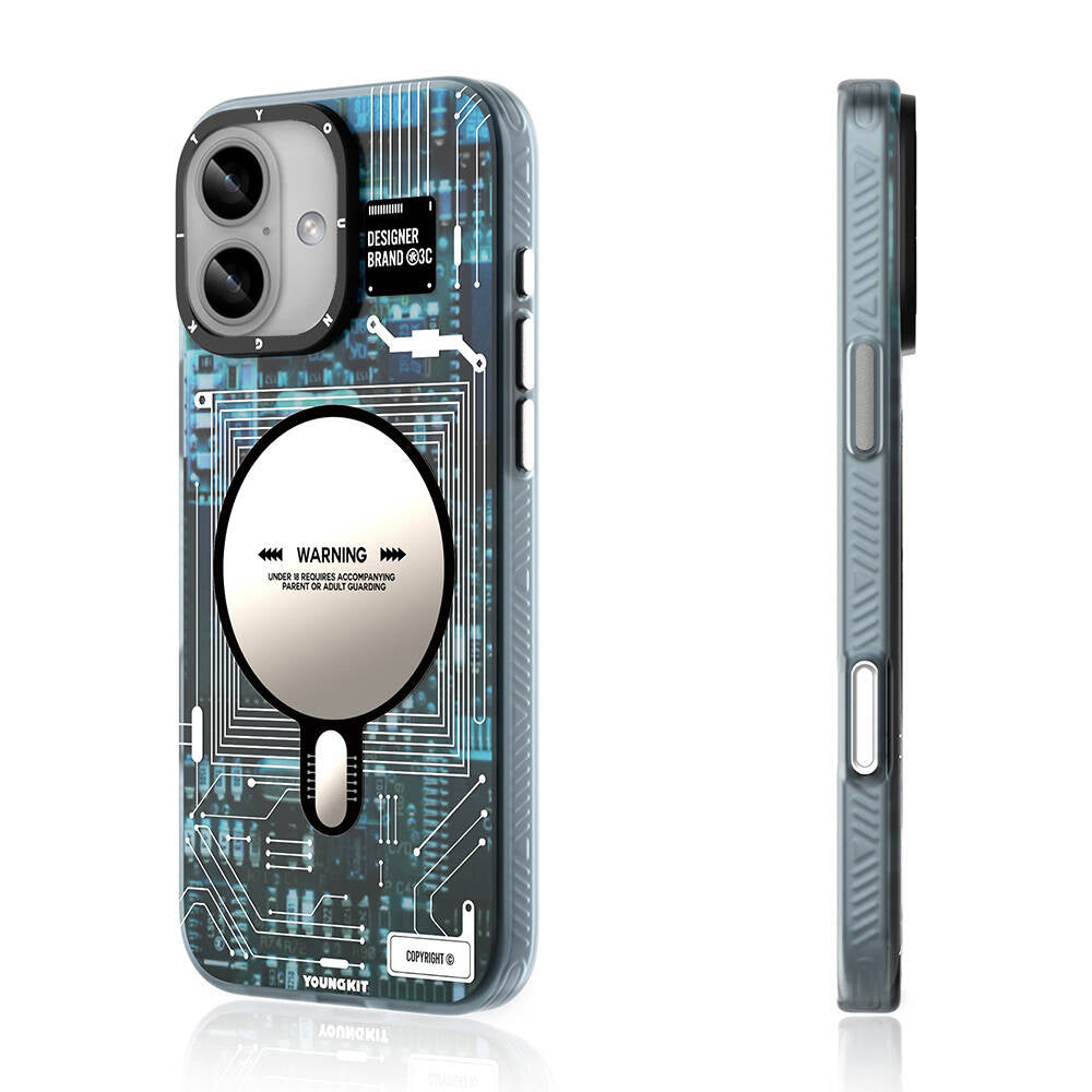 Apple iPhone 16 Kılıf M-safe Şarj Özellikli Youngkit Technology Serisi Kapak Mavi