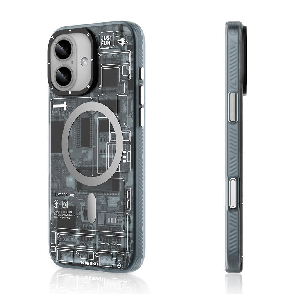 Apple iPhone 16 Kılıf M-safe Şarj Özellikli Youngkit Technology Serisi Kapak Mavi