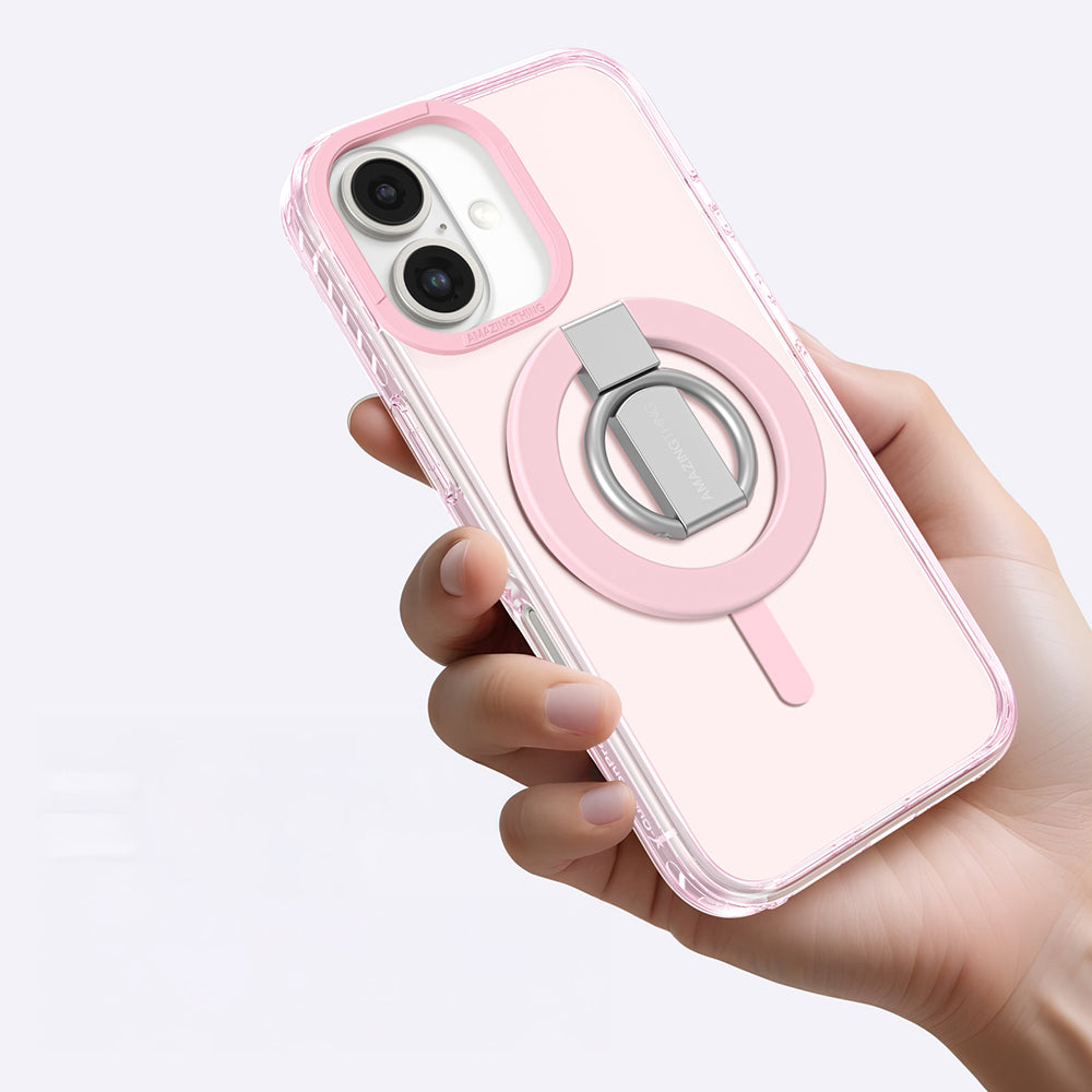 Apple iPhone 16 Kılıf M-safe Şarj Özellikli Yüzük Standlı Amazingthing Titan Pro Serisi Kapak Pembe