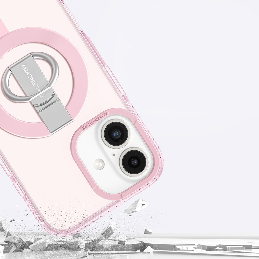 Apple iPhone 16 Kılıf M-safe Şarj Özellikli Yüzük Standlı Amazingthing Titan Pro Serisi Kapak Pembe