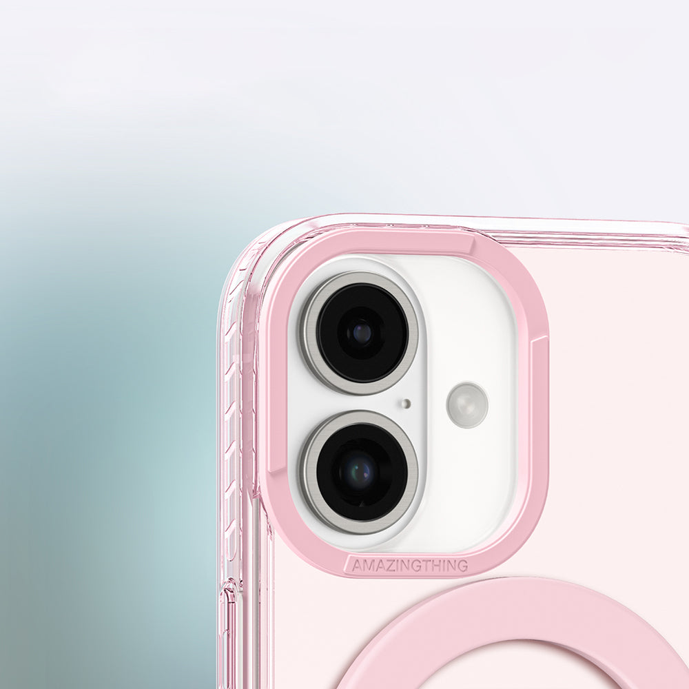 Apple iPhone 16 Kılıf M-safe Şarj Özellikli Yüzük Standlı Amazingthing Titan Pro Serisi Kapak Pembe