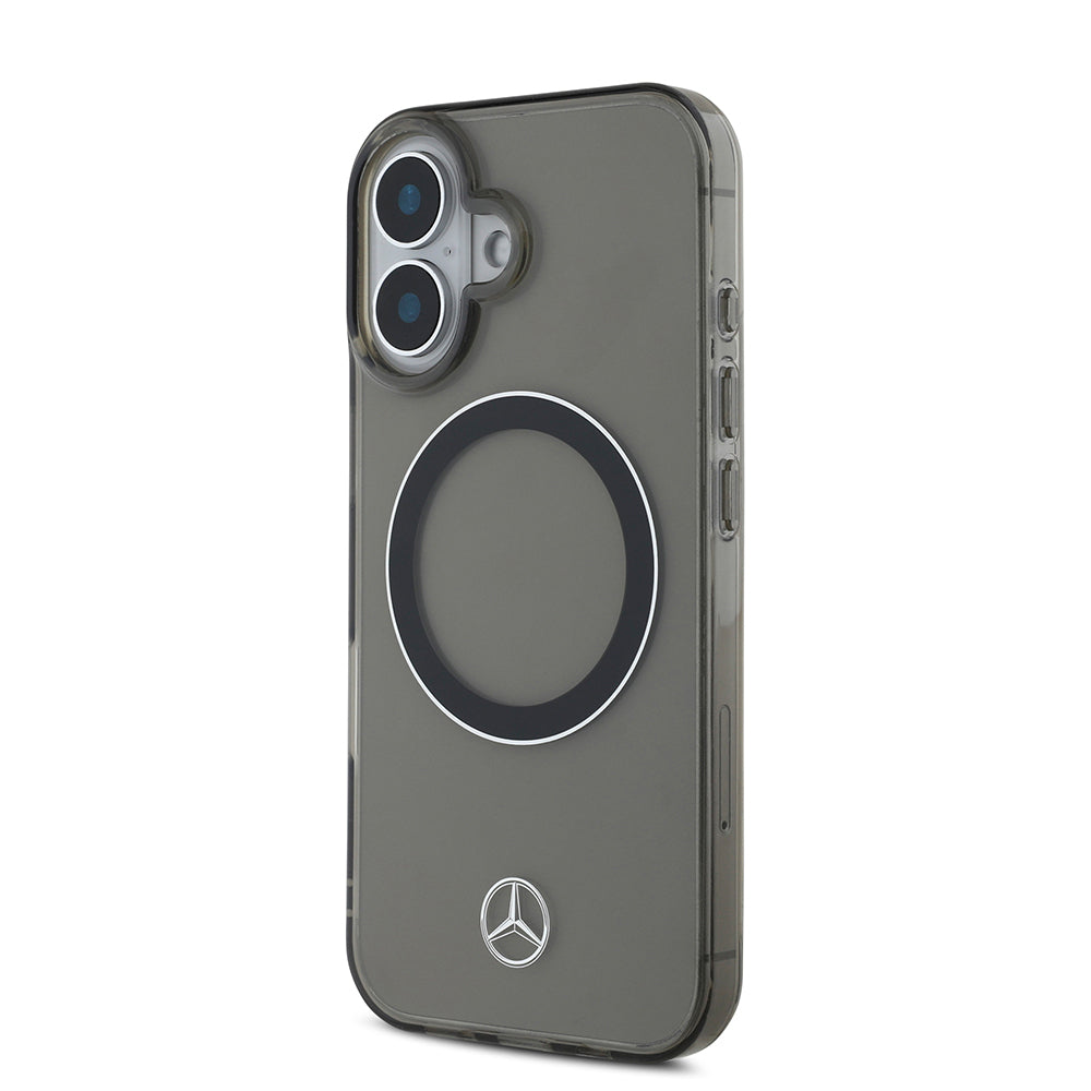 Apple iPhone 16 Kılıf Mercedes Benz Orjinal Lisanslı M-safe Şarj Özellikli Saydam Yüzey Silver Ring Kapak Siyah