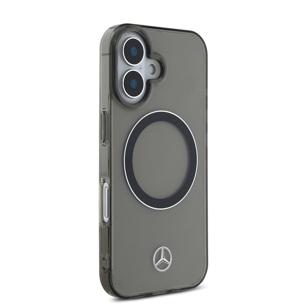Apple iPhone 16 Kılıf Mercedes Benz Orjinal Lisanslı M-safe Şarj Özellikli Saydam Yüzey Silver Ring Kapak Siyah