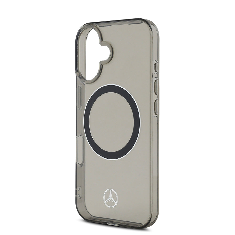 Apple iPhone 16 Kılıf Mercedes Benz Orjinal Lisanslı M-safe Şarj Özellikli Saydam Yüzey Silver Ring Kapak Siyah