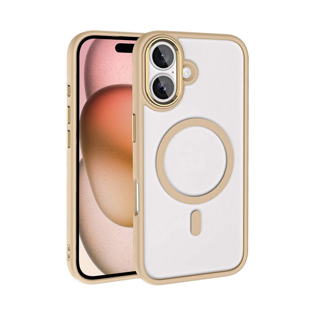 Apple iPhone 16 Kılıf Wireless Şarj Özellikli Zore Krom M-safe Silikon Kapak Rose Gold