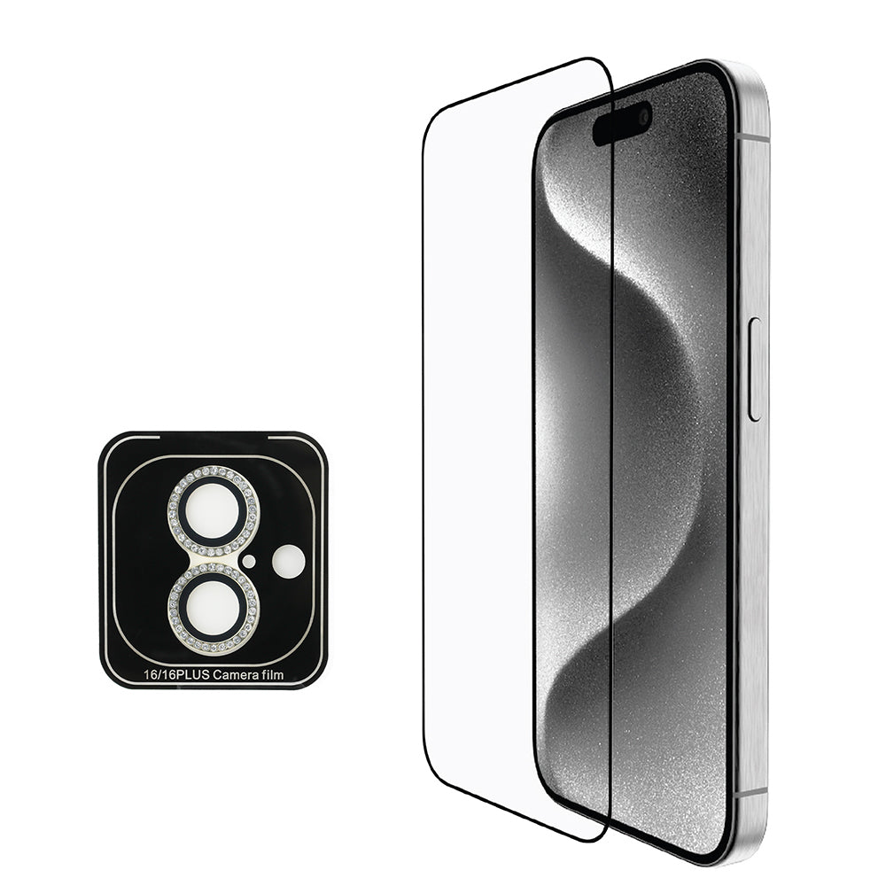 Apple iPhone 16 Plus Guess Orjinal Lisanslı Kılıf + Ekran Koruyucu + Lens Koruyucu 3in1 Aksesuar Seti Siyah