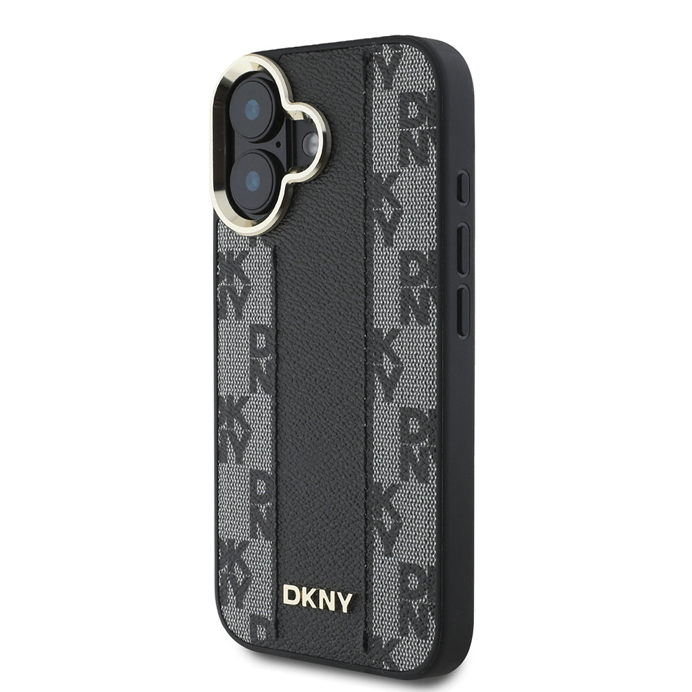 Apple iPhone 16 Plus Kılıf DKNY Orjinal Lisanslı M-safe Şarj Özellikli 3D Yazılı Checkered Pattern Kapak Siyah