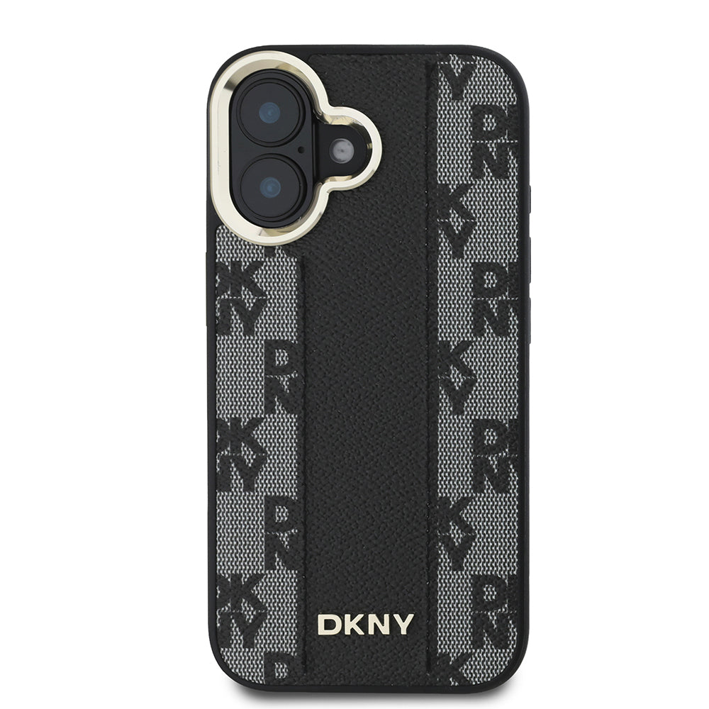 Apple iPhone 16 Plus Kılıf DKNY Orjinal Lisanslı M-safe Şarj Özellikli 3D Yazılı Checkered Pattern Kapak Siyah