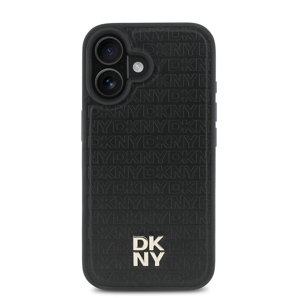 Apple iPhone 16 Plus Kılıf DKNY Orjinal Lisanslı M-safe Şarj Özellikli 3D Yazılı Repeat Pattern Kapak Siyah