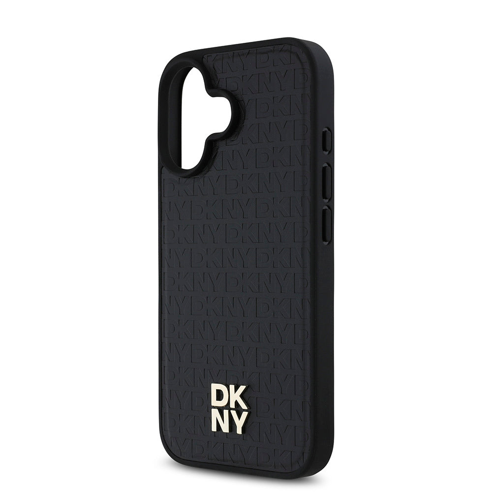 Apple iPhone 16 Plus Kılıf DKNY Orjinal Lisanslı M-safe Şarj Özellikli 3D Yazılı Repeat Pattern Kapak Kahverengi