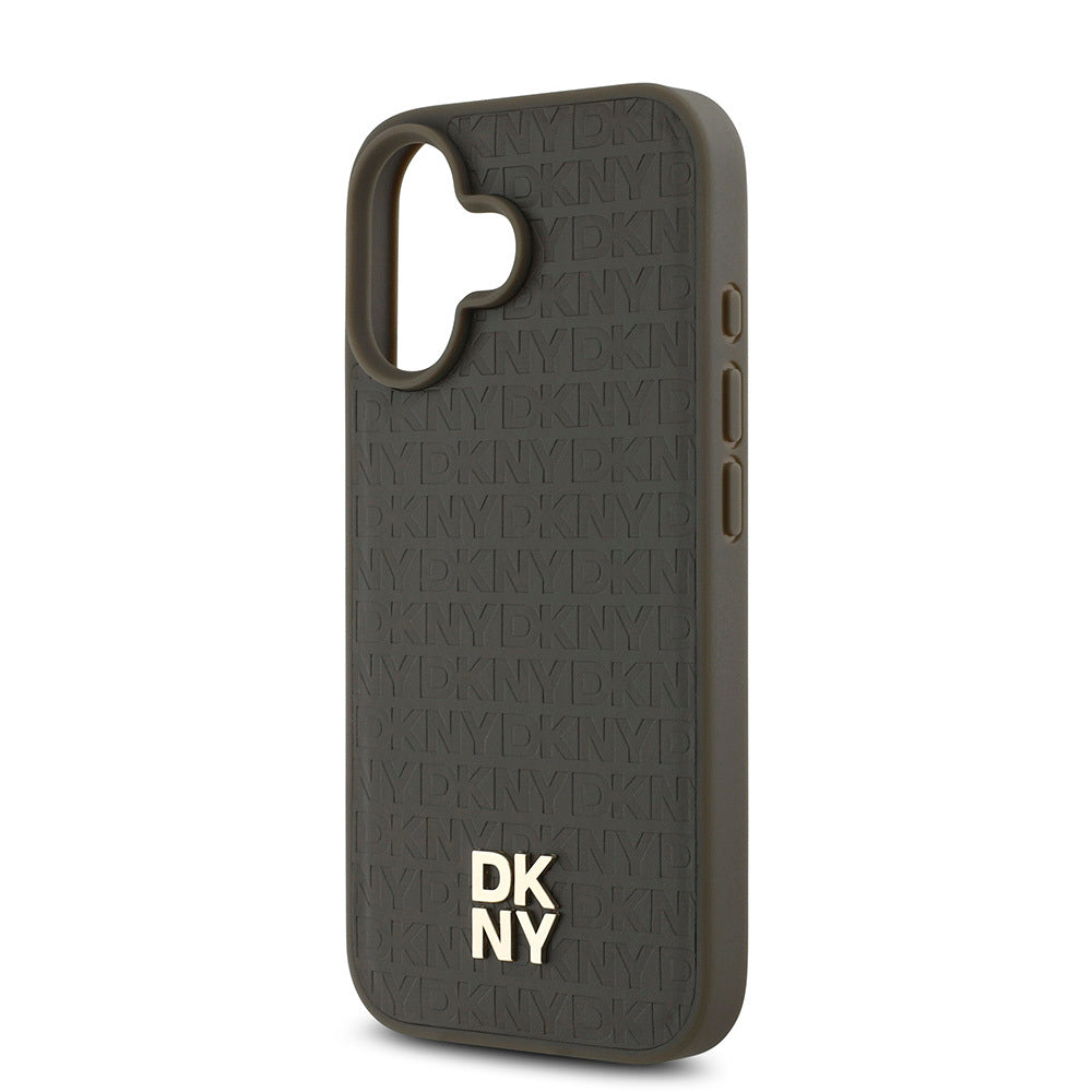 Apple iPhone 16 Plus Kılıf DKNY Orjinal Lisanslı M-safe Şarj Özellikli 3D Yazılı Repeat Pattern Kapak Siyah