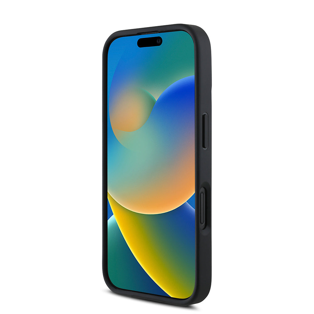 Apple iPhone 16 Plus Kılıf DKNY Orjinal Lisanslı M-safe Şarj Özellikli Metal Logolu PU Deri Grained Kapak Siyah