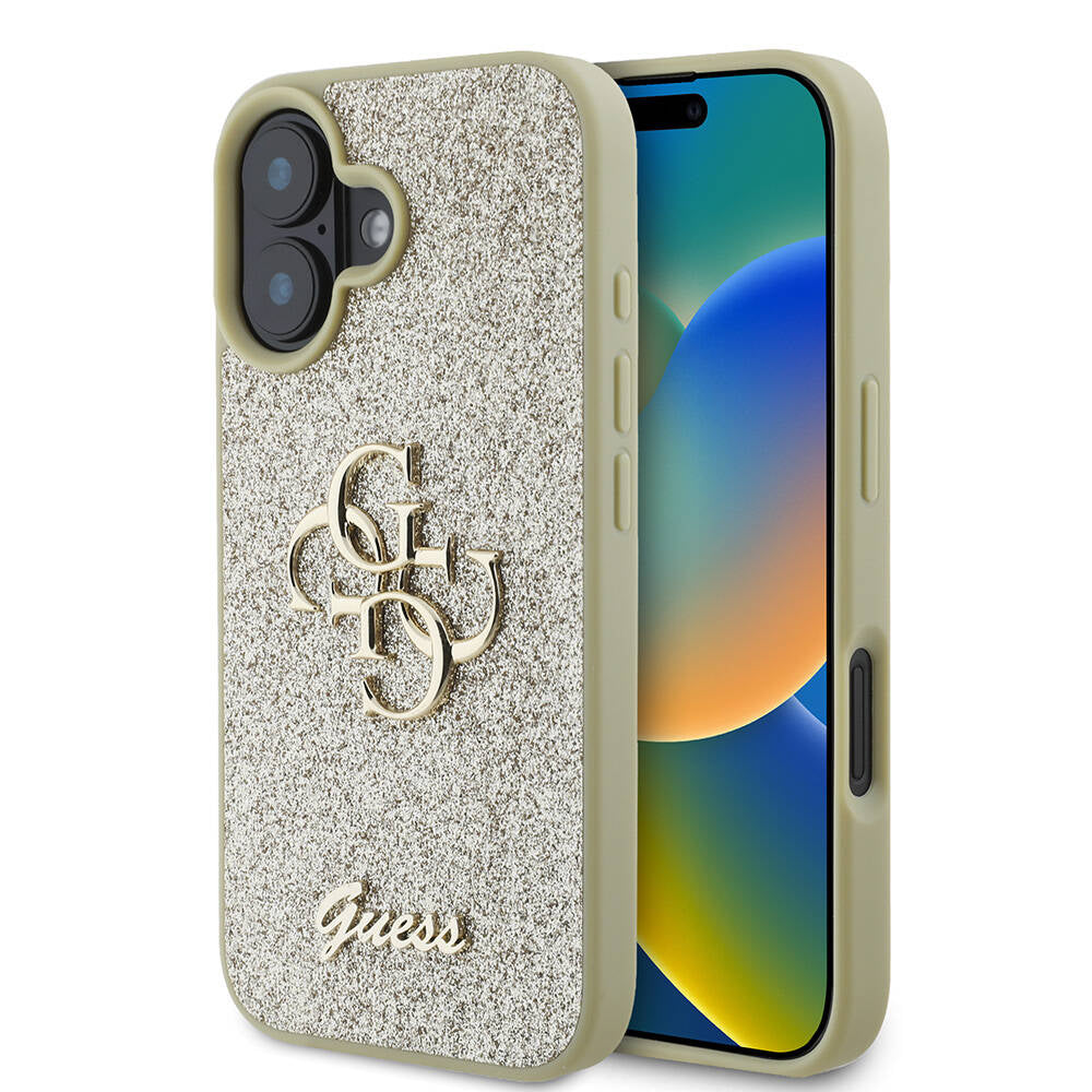Apple iPhone 16 Plus Kılıf Guess Orjinal Lisanslı 4G Büyük Metal Logolu Glitter Kapak Pembe
