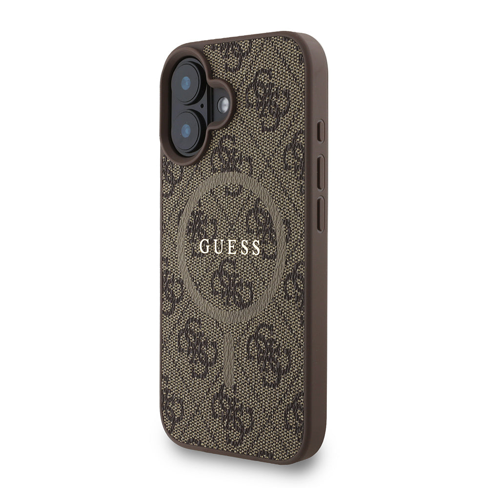 Apple iPhone 16 Plus Kılıf Guess Orjinal Lisanslı M-safe Şarj Özellikli PU Deri Bilek Askı İpli Yazı Logolu Kapak Siyah