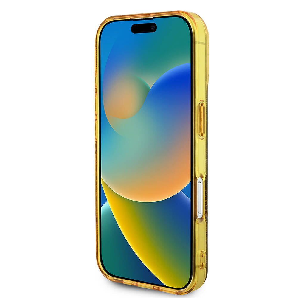 Apple iPhone 16 Plus Kılıf Guess Orjinal Lisanslı M-safe Şarj Özellikli 4G Desenli IML Yazı Logolu Peony Kapak Pembe