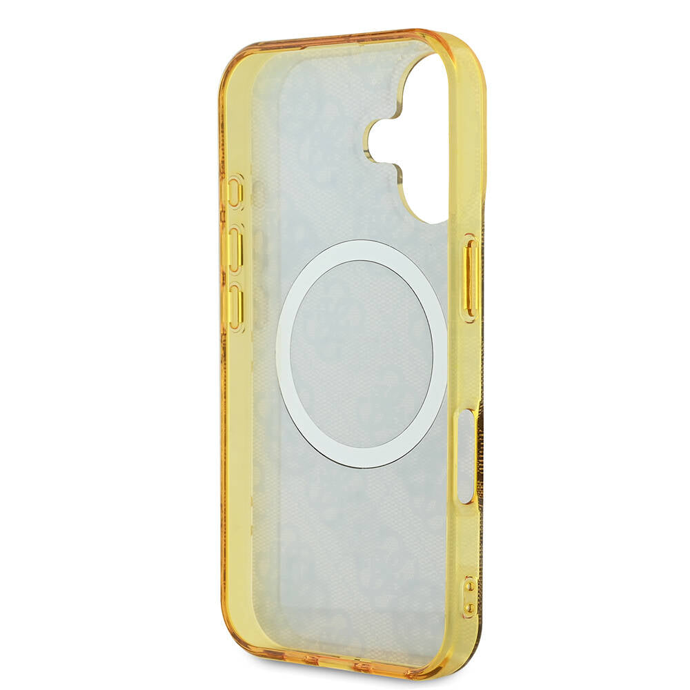 Apple iPhone 16 Plus Kılıf Guess Orjinal Lisanslı M-safe Şarj Özellikli 4G Desenli IML Yazı Logolu Peony Kapak Siyah