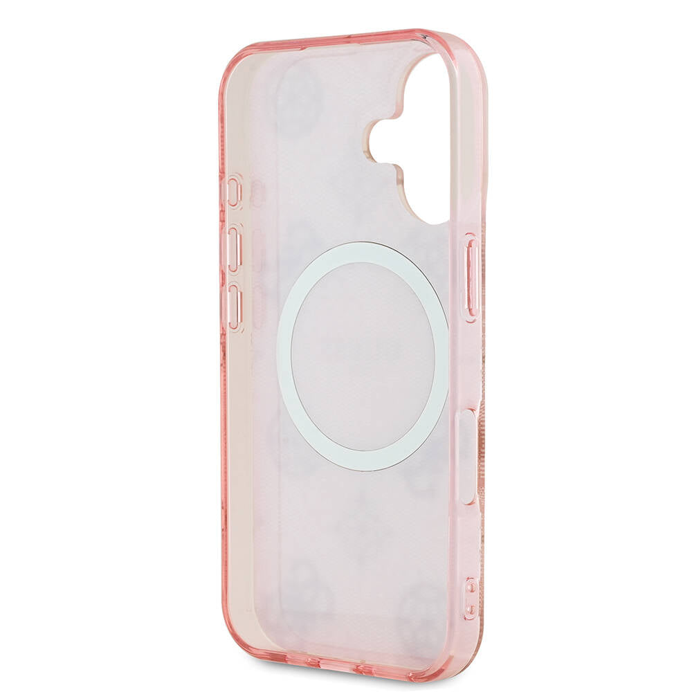 Apple iPhone 16 Plus Kılıf Guess Orjinal Lisanslı M-safe Şarj Özellikli 4G Desenli IML Yazı Logolu Peony Kapak Kahverengi