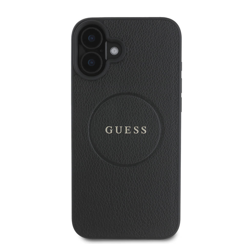 Apple iPhone 16 Plus Kılıf Guess Orjinal Lisanslı M-safe Şarj Özellikli Yazı Logolu Grained Kapak Pembe