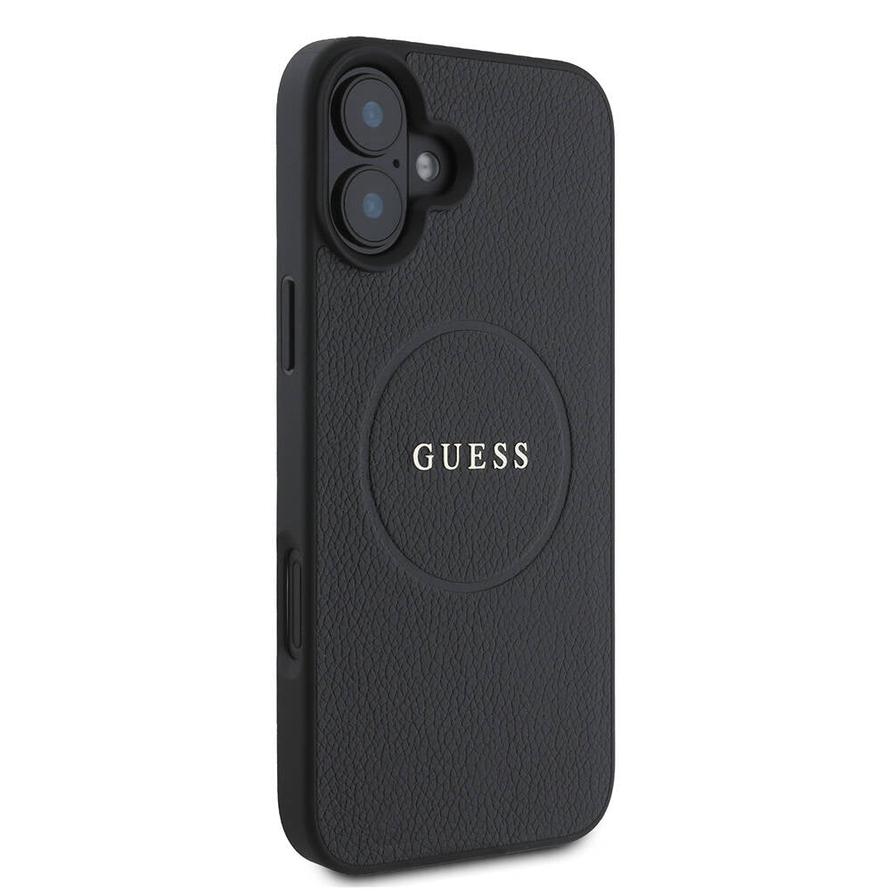 Apple iPhone 16 Plus Kılıf Guess Orjinal Lisanslı M-safe Şarj Özellikli Yazı Logolu Grained Kapak Yeşil