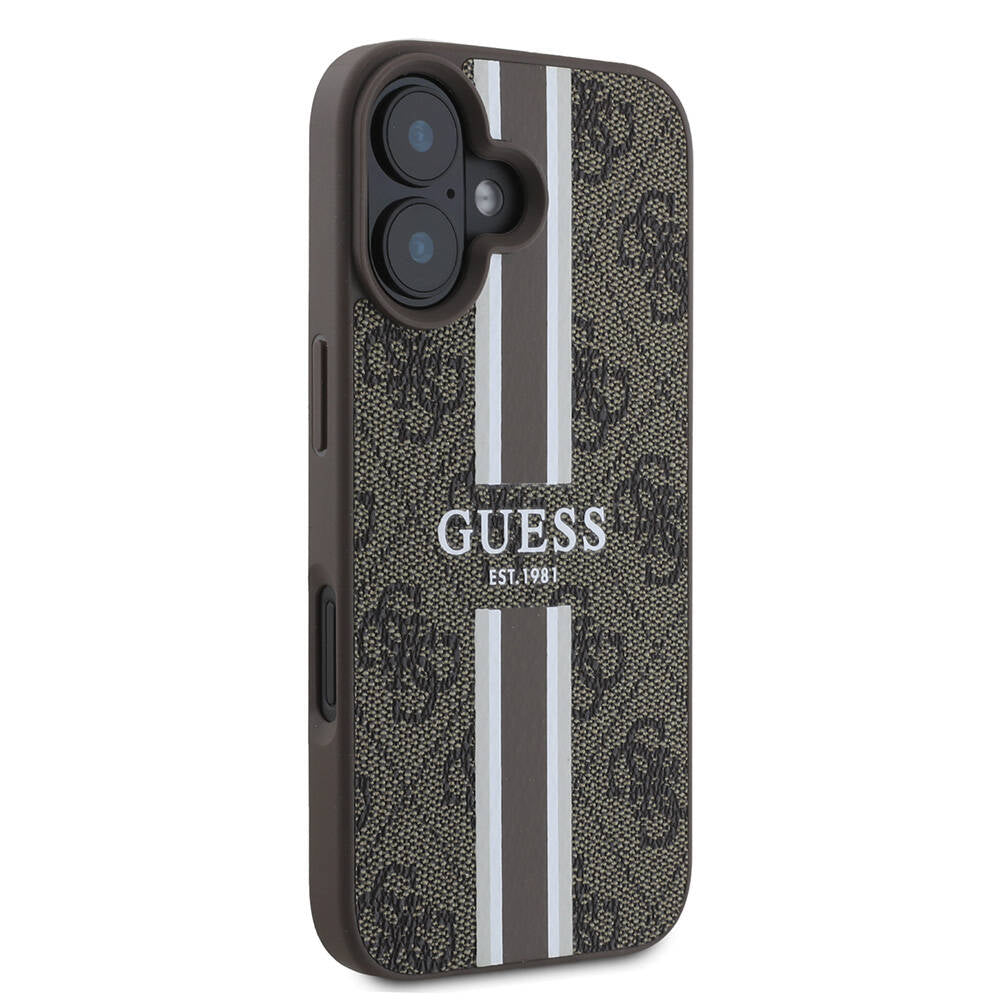 Apple iPhone 16 Plus Kılıf Guess Orjinal Lisanslı M-safe Şarj Özellikli 4G Şerit Tasarımlı Printed Kapak Pembe