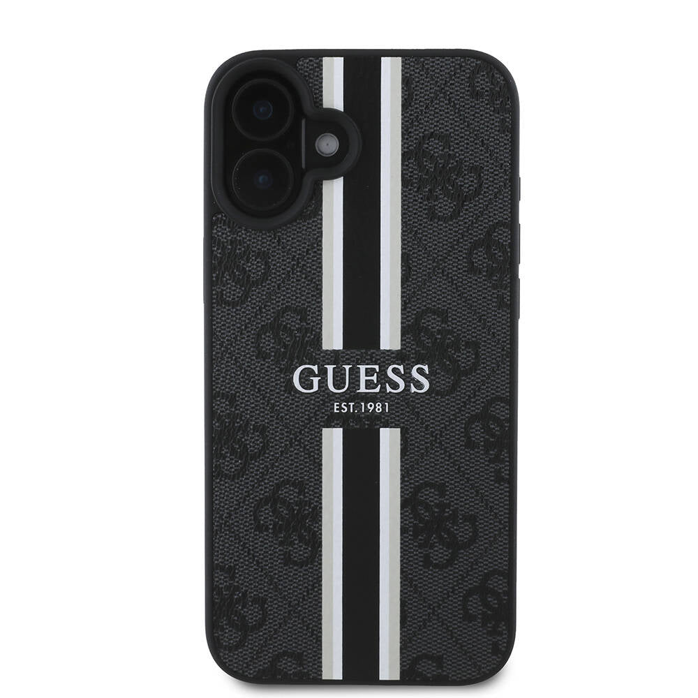 Apple iPhone 16 Plus Kılıf Guess Orjinal Lisanslı M-safe Şarj Özellikli 4G Şerit Tasarımlı Printed Kapak Pembe