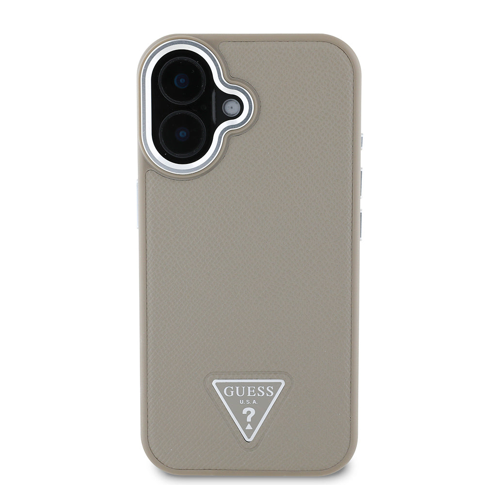 Apple iPhone 16 Plus Kılıf Guess Orjinal Lisanslı M-safe Şarj Özellikli Grained Triangle Kapak Siyah