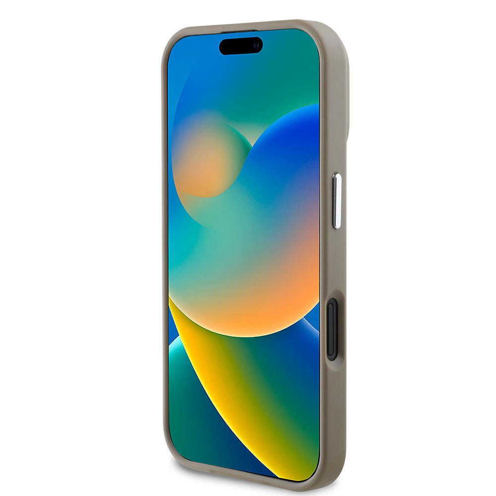 Apple iPhone 16 Plus Kılıf Guess Orjinal Lisanslı M-safe Şarj Özellikli Grained Triangle Kapak Siyah