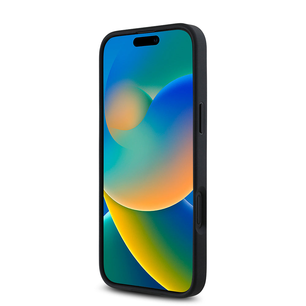 Apple iPhone 16 Plus Kılıf Guess Orjinal Lisanslı M-safe Şarj Özellikli Gül Baskılı 4G Desenli Yazı Logolu Kapak Siyah