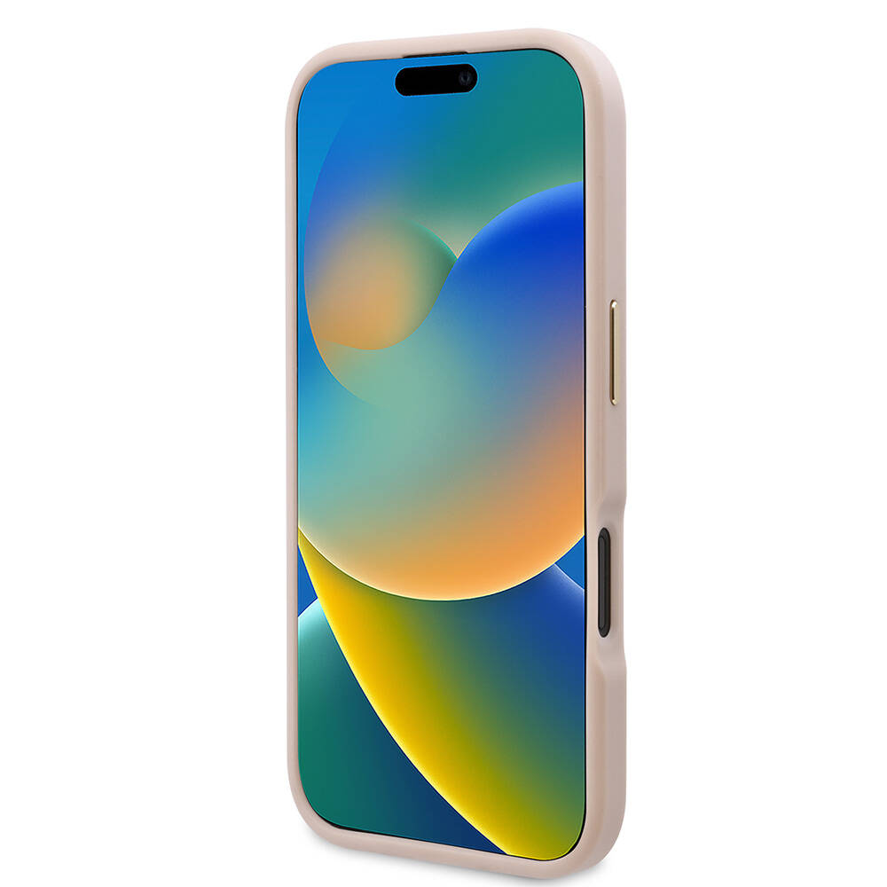 Apple iPhone 16 Plus Kılıf Guess Orjinal Lisanslı M-safe Şarj Özellikli PU 4G Desenli Metal Plaka Klasik Logolu Kapak Kahverengi