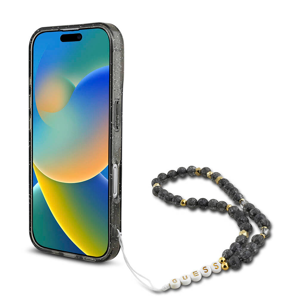 Apple iPhone 16 Plus Kılıf Guess Orjinal Lisanslı M-safe Şarj Özellikli Simli Silikon İnci Bileklikli Kapak Pembe