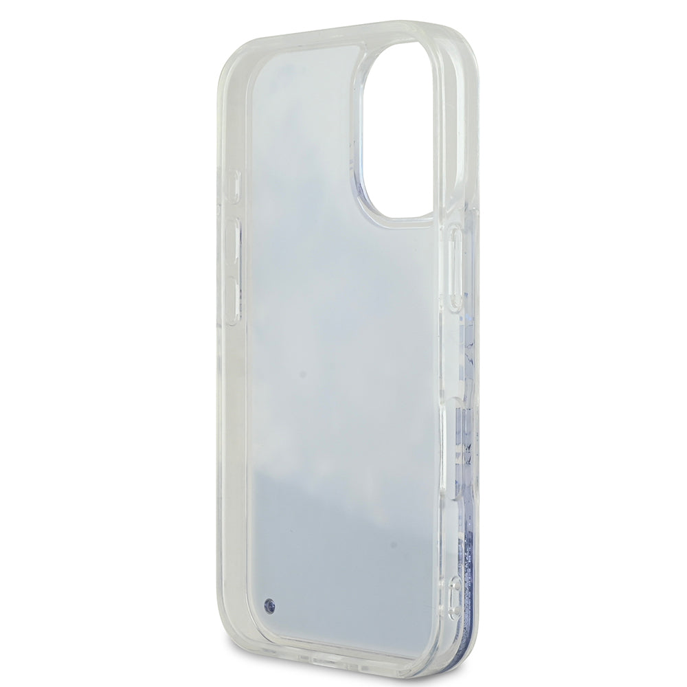 Apple iPhone 16 Plus Kılıf Guess Orjinal Lisanslı M-safe Şarj Özellikli Sıvılı Simli Çiçek Desenli Kapak Bej