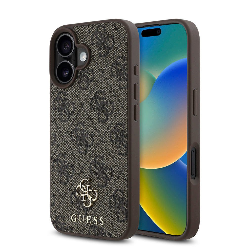 Apple iPhone 16 Plus Kılıf Guess Orjinal Lisanslı M-safe Şarj Özellikli Small 4G Classic Kapak Kahverengi