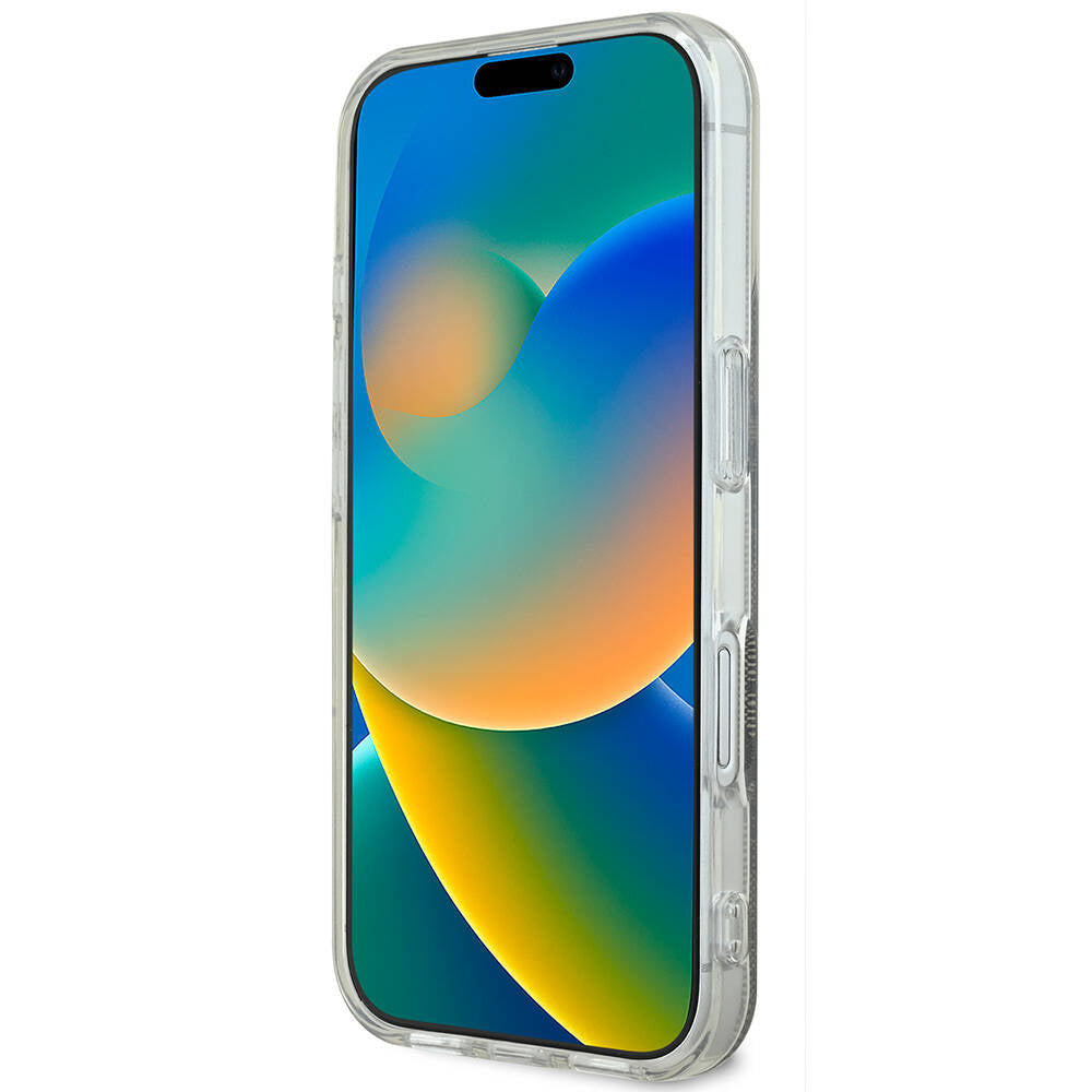 Apple iPhone 16 Plus Kılıf Guess Orjinal Lisanslı M-safe Şarj Özellikli Yazı Logolu 4G Desenli Kapak Siyah