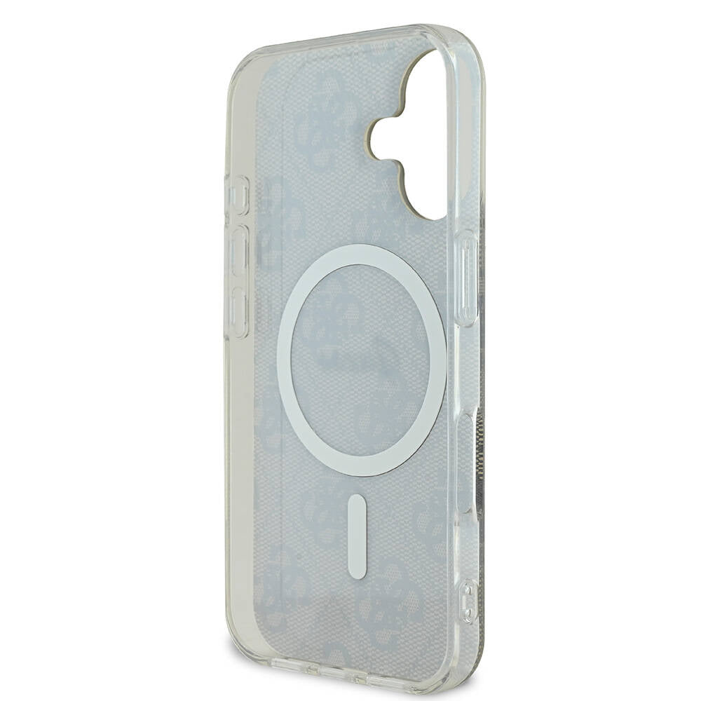 Apple iPhone 16 Plus Kılıf Guess Orjinal Lisanslı M-safe Şarj Özellikli Yazı Logolu 4G Desenli Kapak Pembe