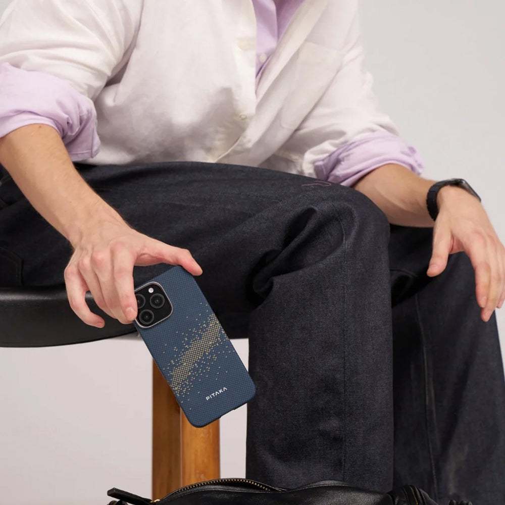 Apple iPhone 16 Plus Kılıf M-safe Şarj Özellikli Aramid Fiber Pitaka Tactile Woven Starpeak Serisi Milky Way Galaxy Kapak Mavi