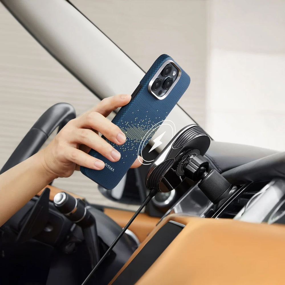 Apple iPhone 16 Plus Kılıf M-safe Şarj Özellikli Aramid Fiber Pitaka Tactile Woven Starpeak Serisi Milky Way Galaxy Kapak Mavi