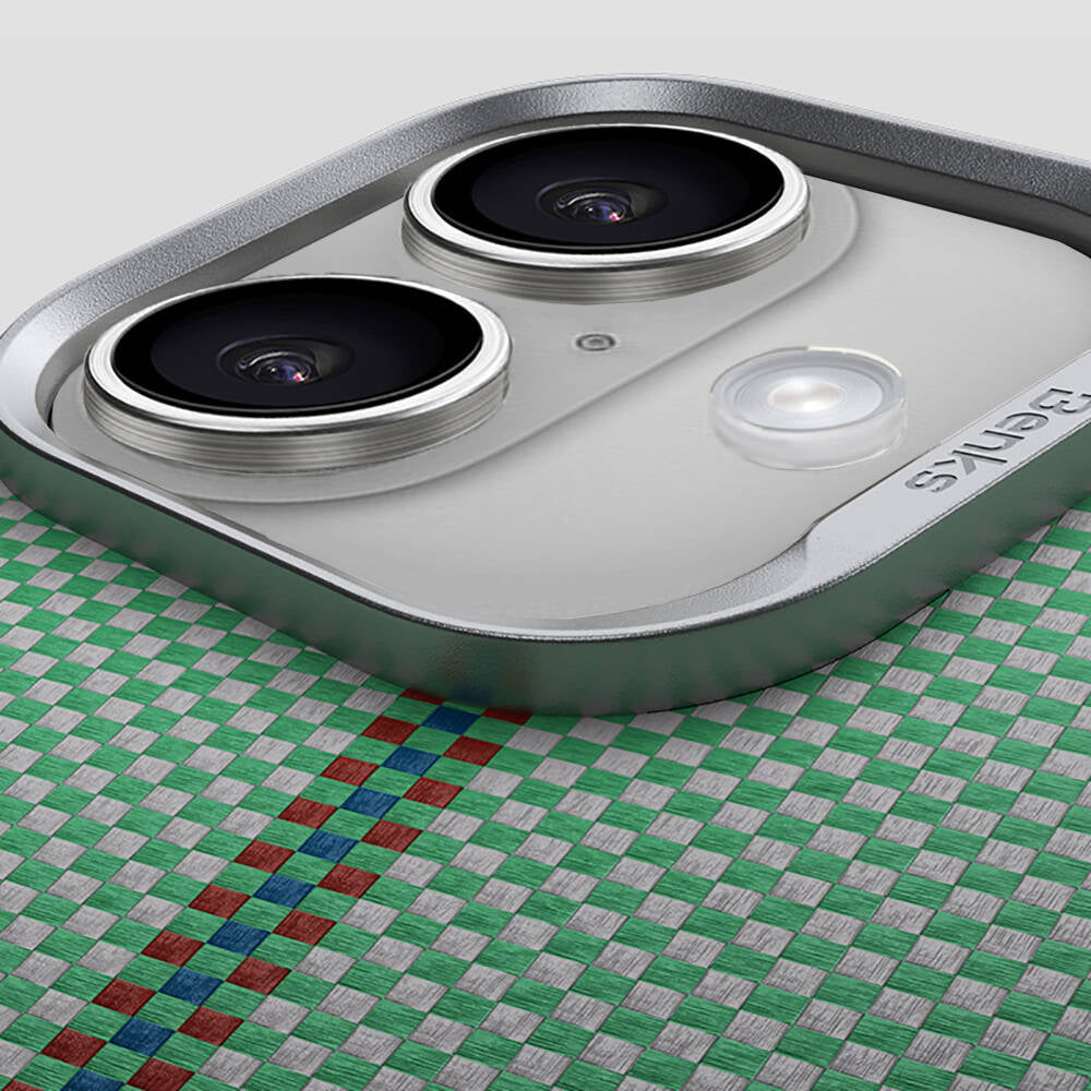 Apple iPhone 16 Plus Kılıf M-safe Şarj Özellikli Karbon Fiber Tasarımlı Benks Passion Green ArmorAir Kevlar Kapak Yeşil