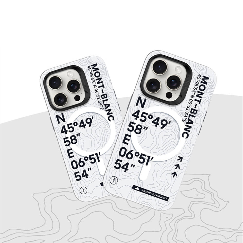 Apple iPhone 16 Plus Kılıf M-safe Şarj Özellikli Koordinat Yazı Desenli Benks Summit Serisi Kapak Beyaz