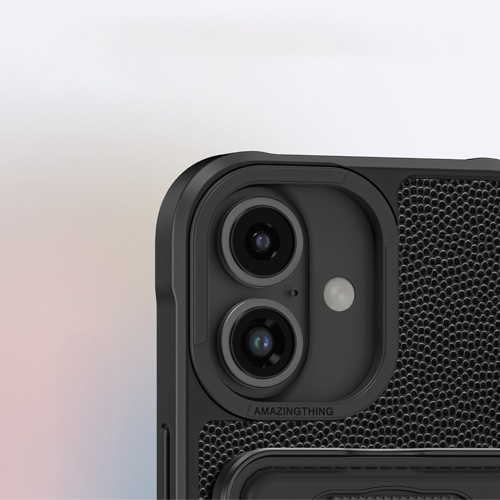 Apple iPhone 16 Plus Kılıf M-safe Şarj Özellikli Standlı Kartlıklı Set Amazinghing Glamour Luxe Serisi Kapak Siyah