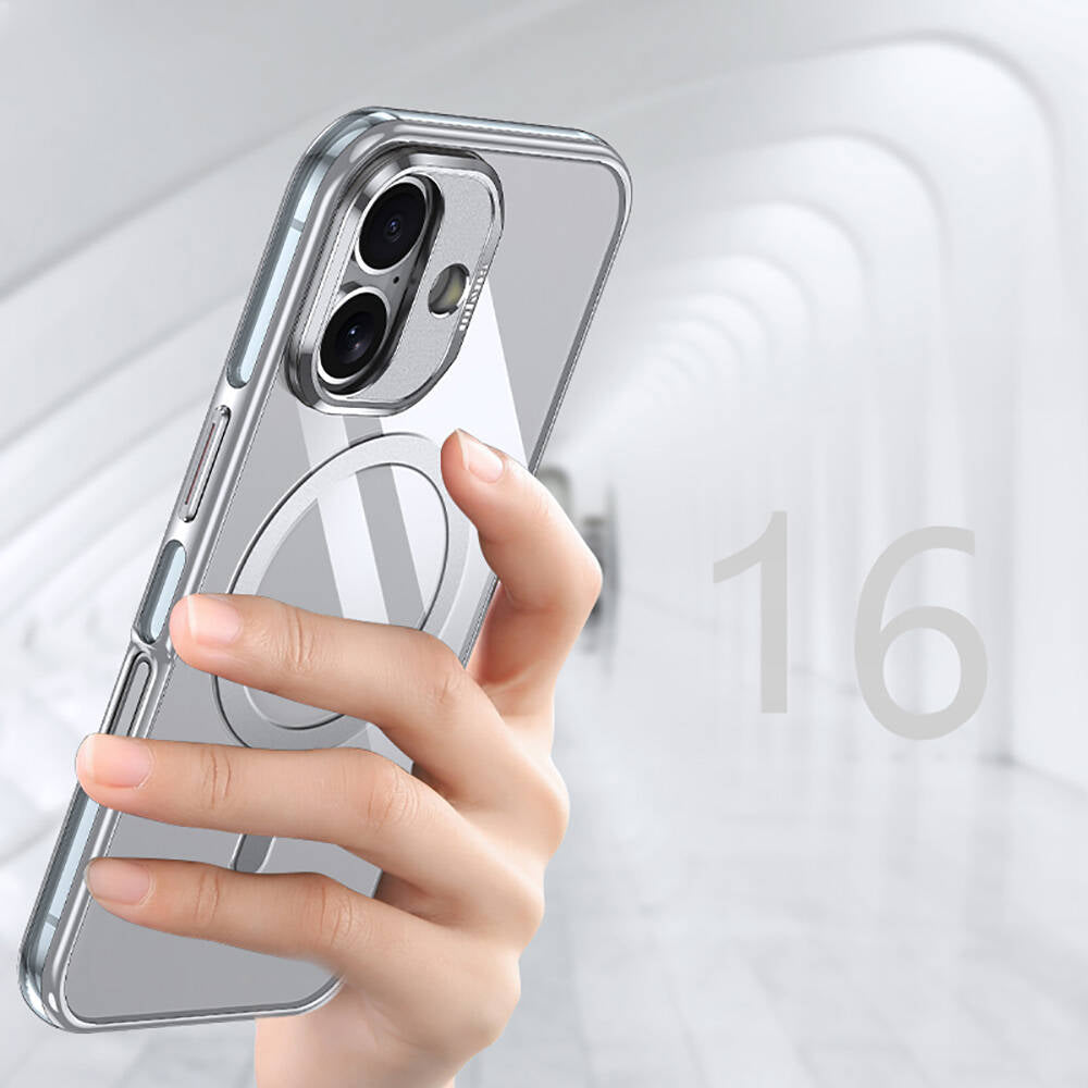 Apple iPhone 16 Plus Kılıf M-safe Şarj Özellikli Wlons Standlı Efsane Kapak Mavi