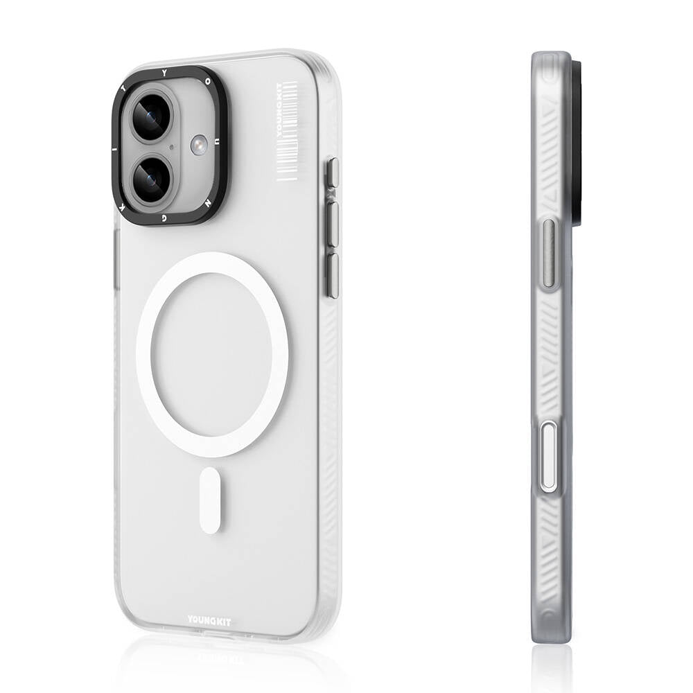 Apple iPhone 16 Plus Kılıf M-safe Şarj Özellikli Youngkit Hidden Sand Serisi Kapak Beyaz