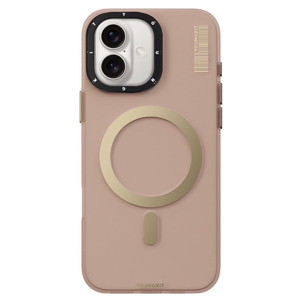 Apple iPhone 16 Plus Kılıf M-safe Şarj Özellikli Youngkit Hidden Sand Serisi Kapak Gold