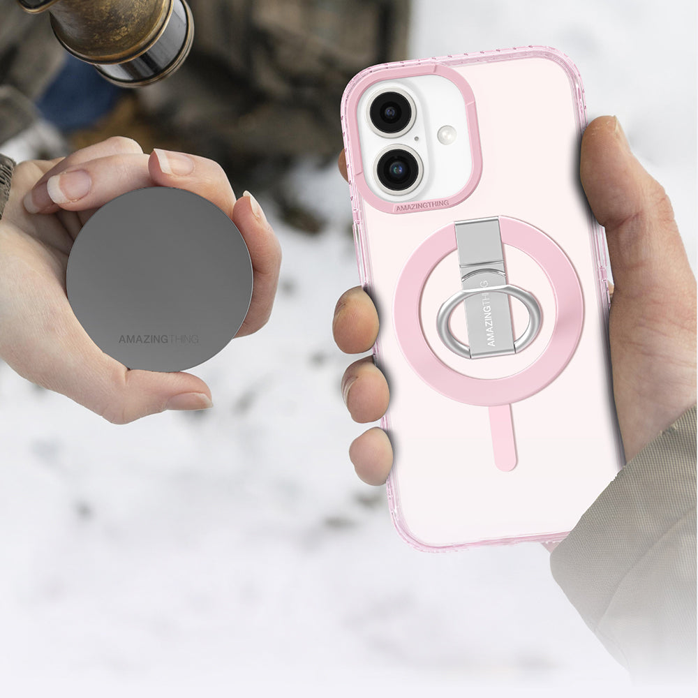 Apple iPhone 16 Plus Kılıf M-safe Şarj Özellikli Yüzük Standlı Amazingthing Titan Pro Serisi Kapak Siyah